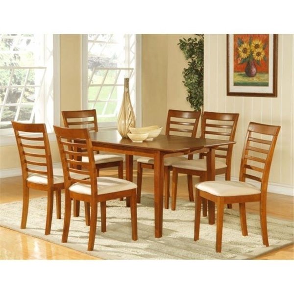 Wooden Imports Furniture Llc Wooden Imports Furniture PS7-SBR-C 7PC Picasso Rectangular Table and 6 Microfiner upholstered Seat Chairs - Saddle Brown Finish PSML7-SBR-C